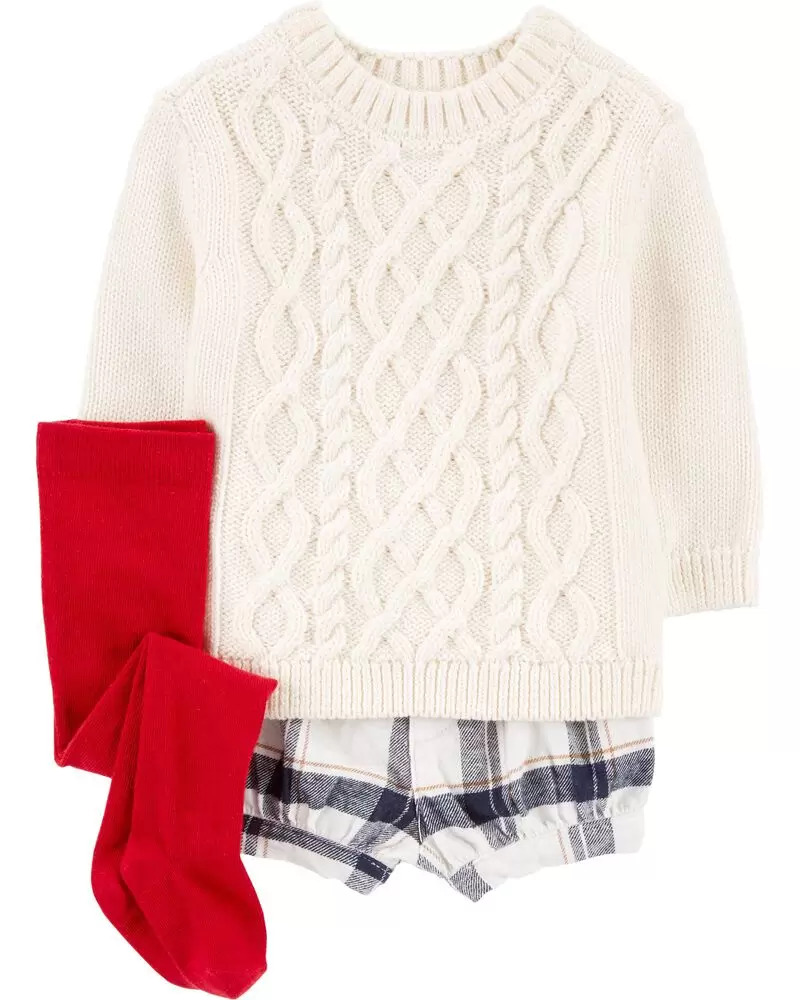 ​Baby 3-Piece Cable Knit Sweater & Short 